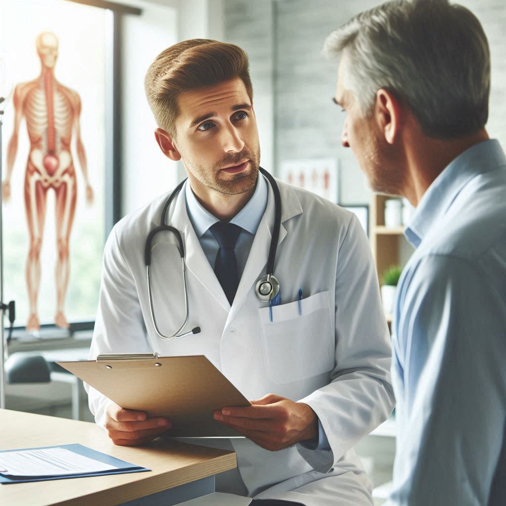 Anatomy diagram showing location of prostate gland versus bladder in men