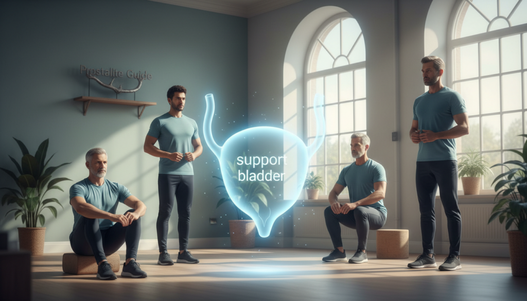 Men discussing pelvic health and bladder control benefits