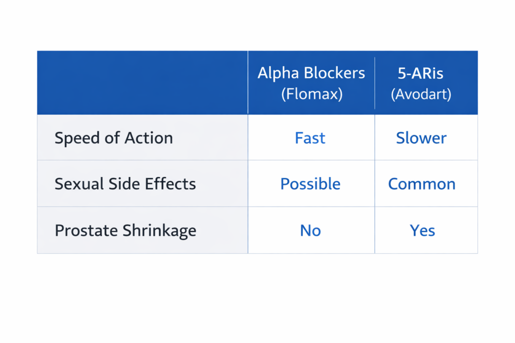 Comparison chart between Tamsulosin and Finasteride.