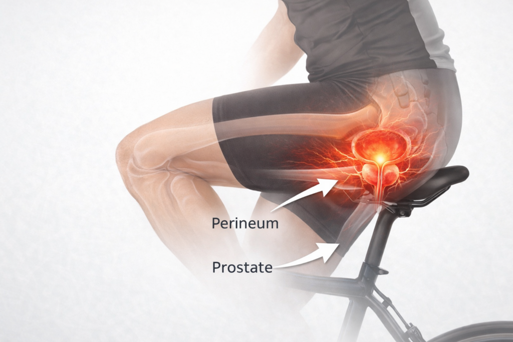 Diagram showing bicycle saddle pressure on prostate gland