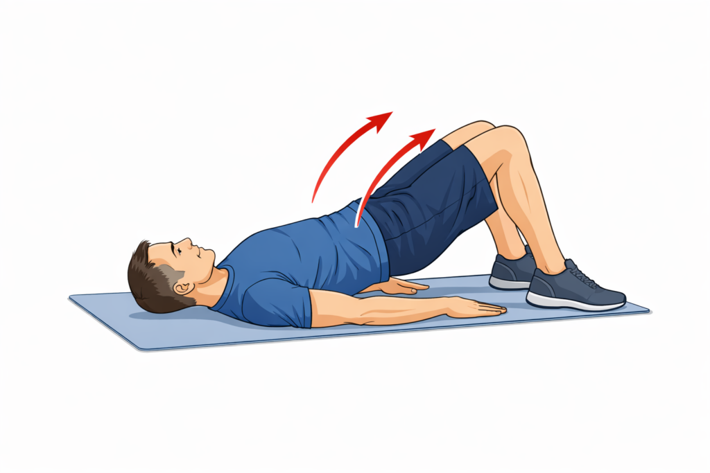 Illustration of a man performing the Glute Bridge exercise for prostate health.