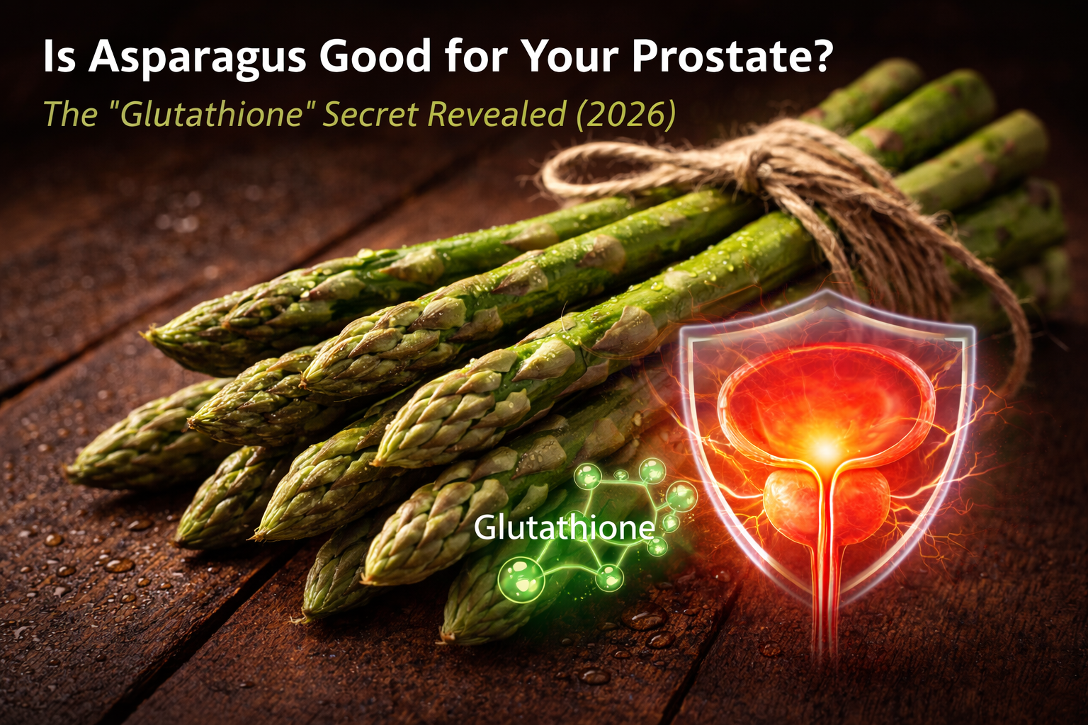 Fresh green asparagus spears on a wooden board, symbolizing natural prostate health