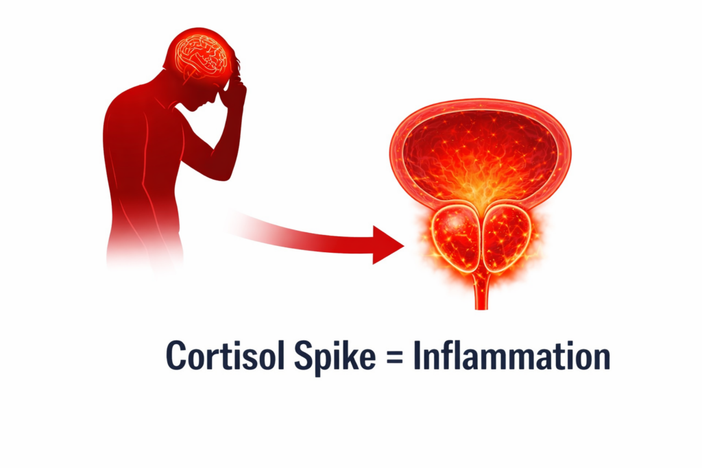Diagram showing how stress hormones affect the prostate gland